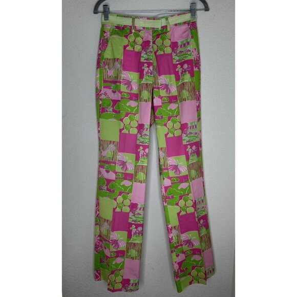 Vintage Lilly Pulitzer Golf Pants Size 0 Pink Green Retro White Label Patchwork - Picture 1 of 14